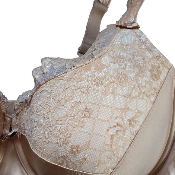 Curvy Couture #1017 Tulip Lace Push Up Bra 44H Nude Balconette Underwire - Picture 4 of 9